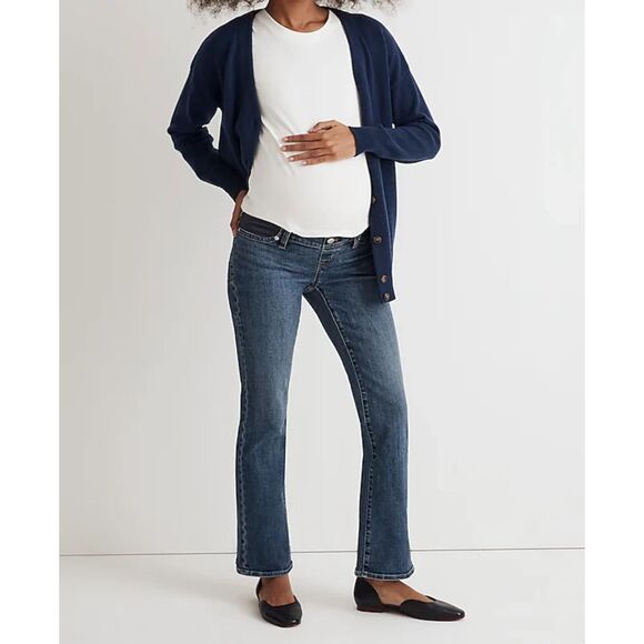 Madewell The Maternity Side-Panel Kick Out Crop Jeans in Arlen Wash - 32 - Picture 1 of 9